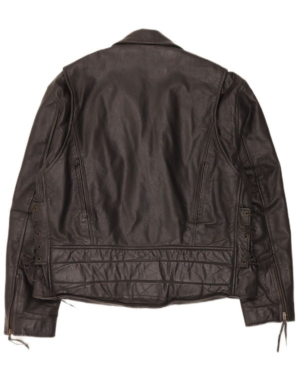veste de motard en cuir vintage pour hommes UK 44 2XL Noir