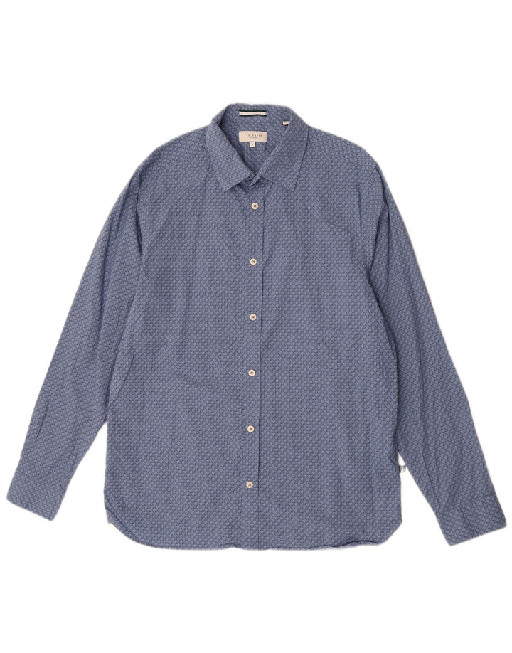 Ted Baker Chemise Homme Taille 4 Grand Bleu Géométrique Coton