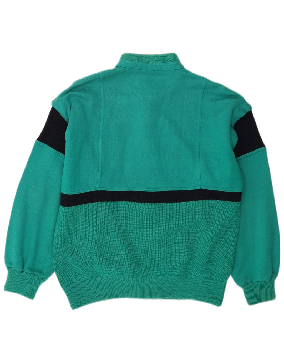 VINTAGE Pull Cardigan Homme Grande Laine Colorblock Verte