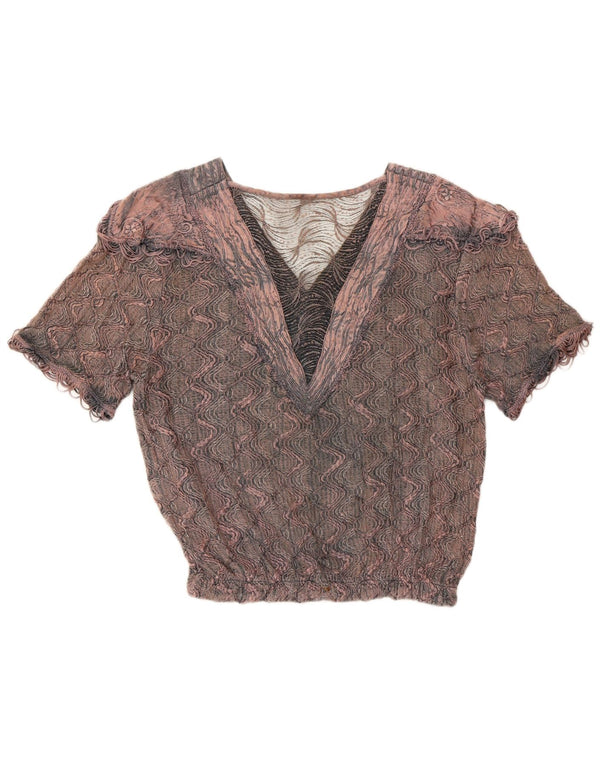 vintage Femme Blouse Top UK 16 Grande Viscose Florale Rose