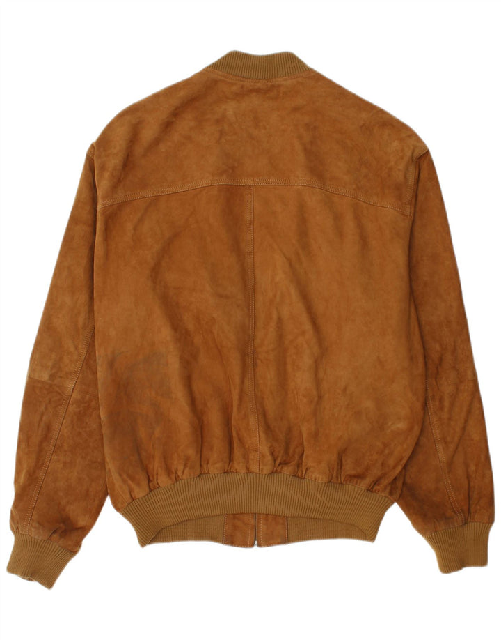vintage Mens Suede Bomber Jacket IT 54 2XL Cuir Marron