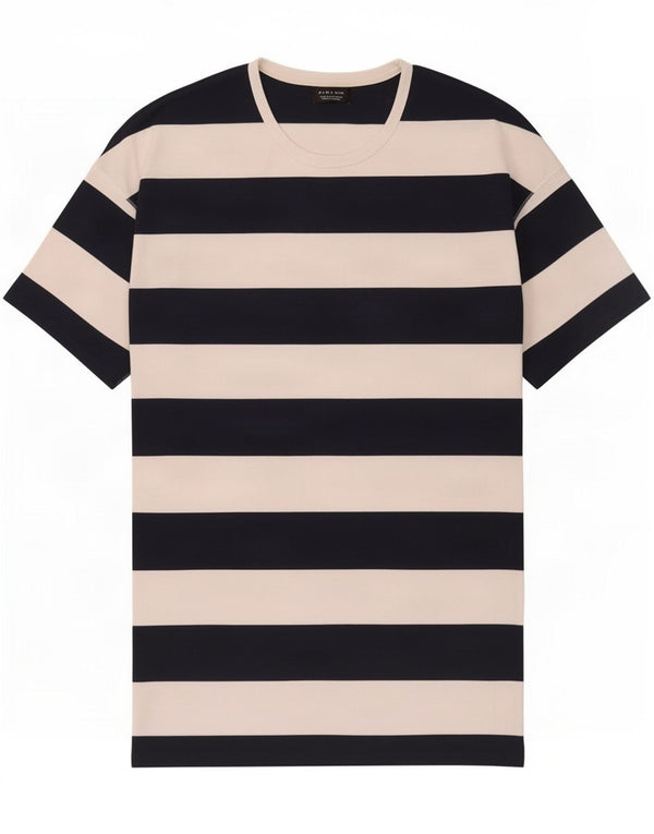 Zara Homme T-Shirt Top XL Bleu Marine Rayé Coton