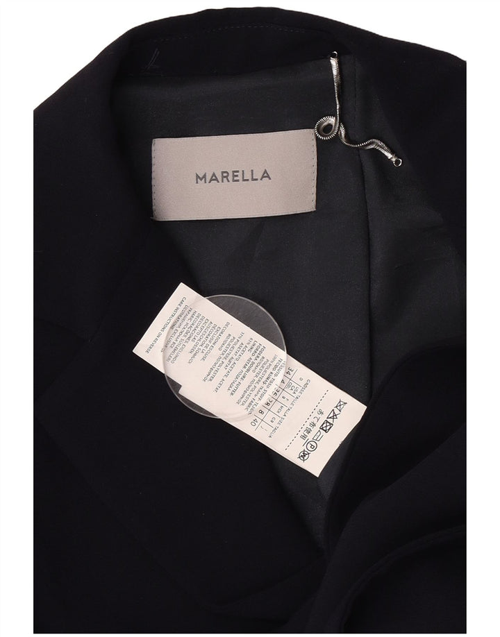 Marella Veste Blazer 2 Boutons Femme UK 8 Petit Bleu Marine Rayé Acétate