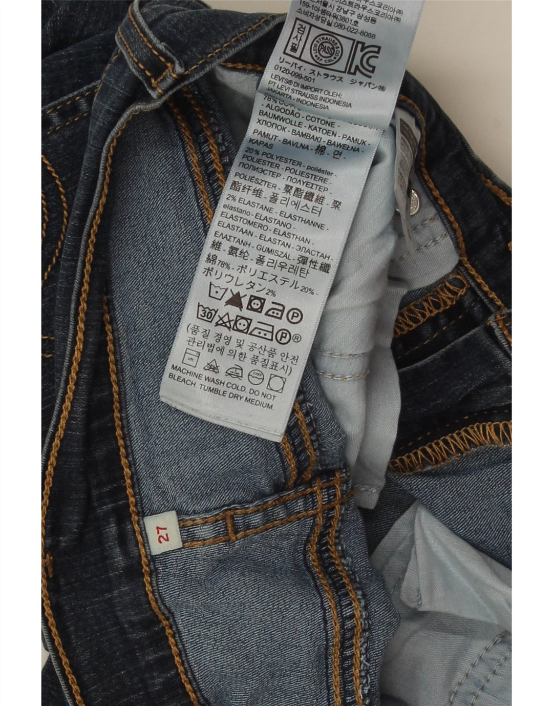 LEVI'S Short en Jean Femme W27 Petit Bleu Marine Coton