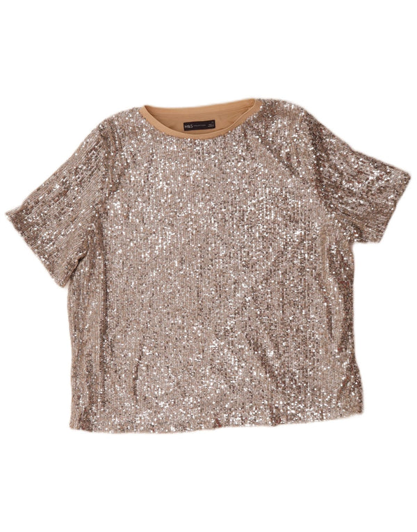 Marks & Spencer Haut chemisier surdimensionné à sequins pour femme UK 16 Large Argenté