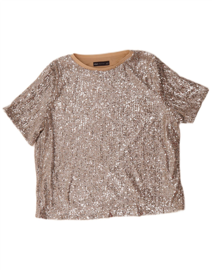 Marks & Spencer Haut chemisier surdimensionné à sequins pour femme UK 16 Large Argenté