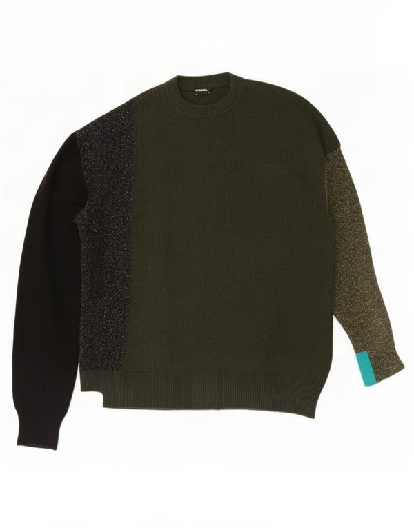 Diesel Pull ras du cou pour femme UK 16 Large laine color block vert