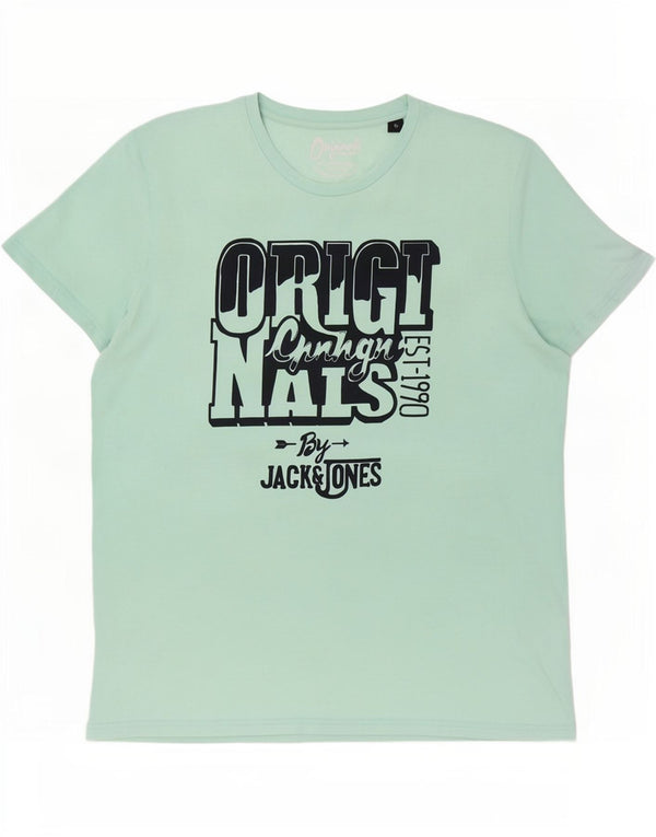 Jack & Jones Mens Graphic T-Shirt Top 2XL Turquoise Cotton