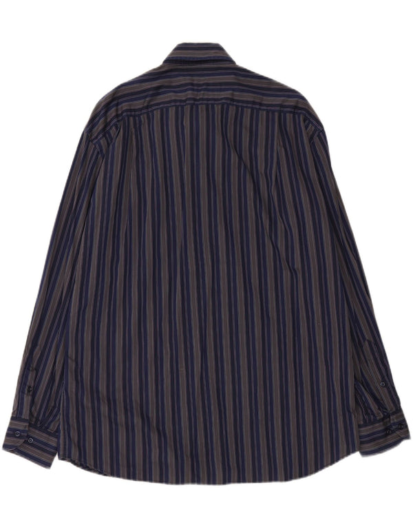 Roccobarocco Chemise Homme Taille 44 17 1/2 XL Coton Rayé Bleu Marine