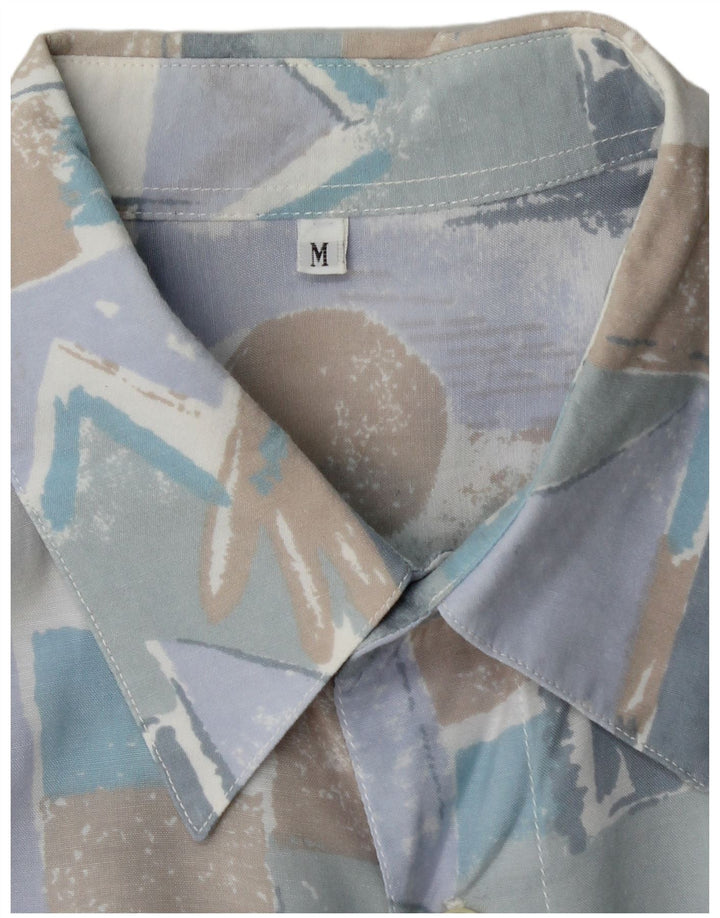 VINTAGE Chemise à manches courtes pour homme Bleu moyen géométrique