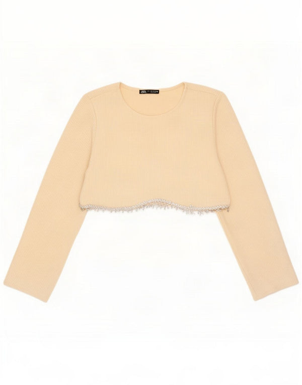 Zara Haut court à manches longues pour femme UK 8 Small Off White