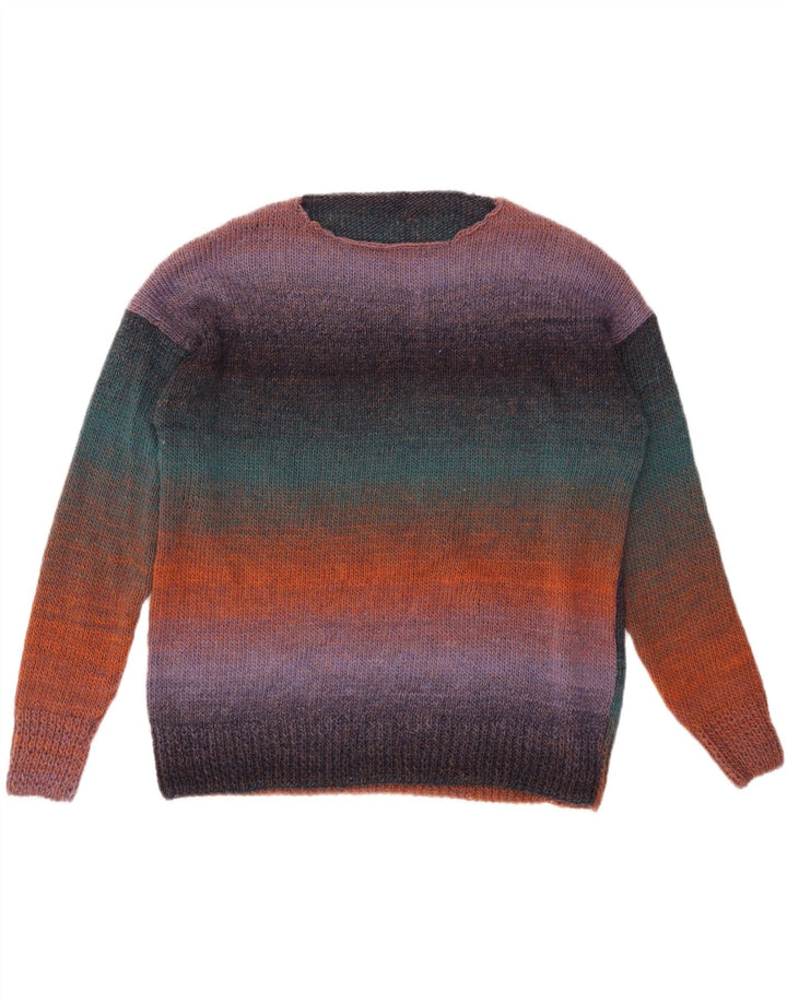 VINTAGE Pull col bateau femme UK 18 XL Rayé multicolore