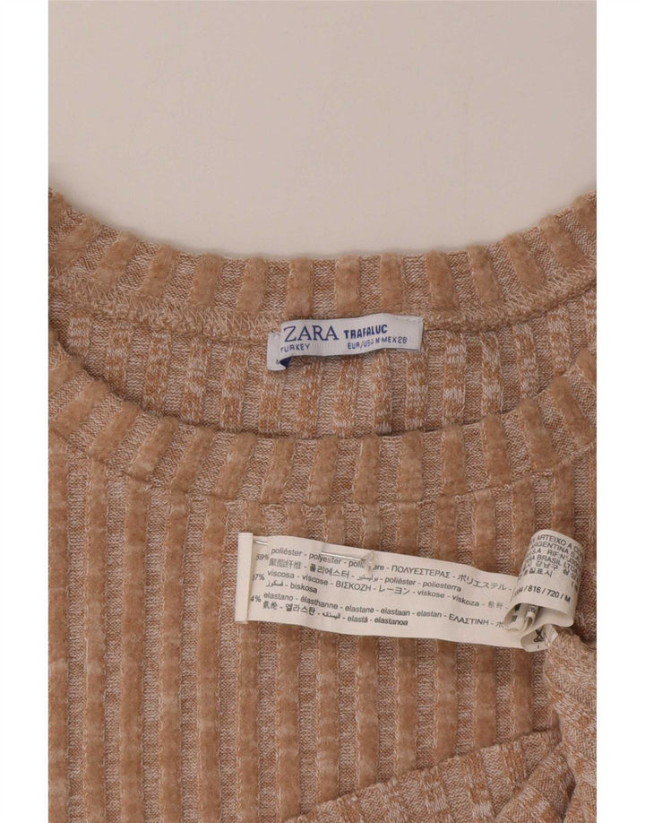 Zara Pull court surdimensionné à col rond pour femme UK 14 Beige moyen