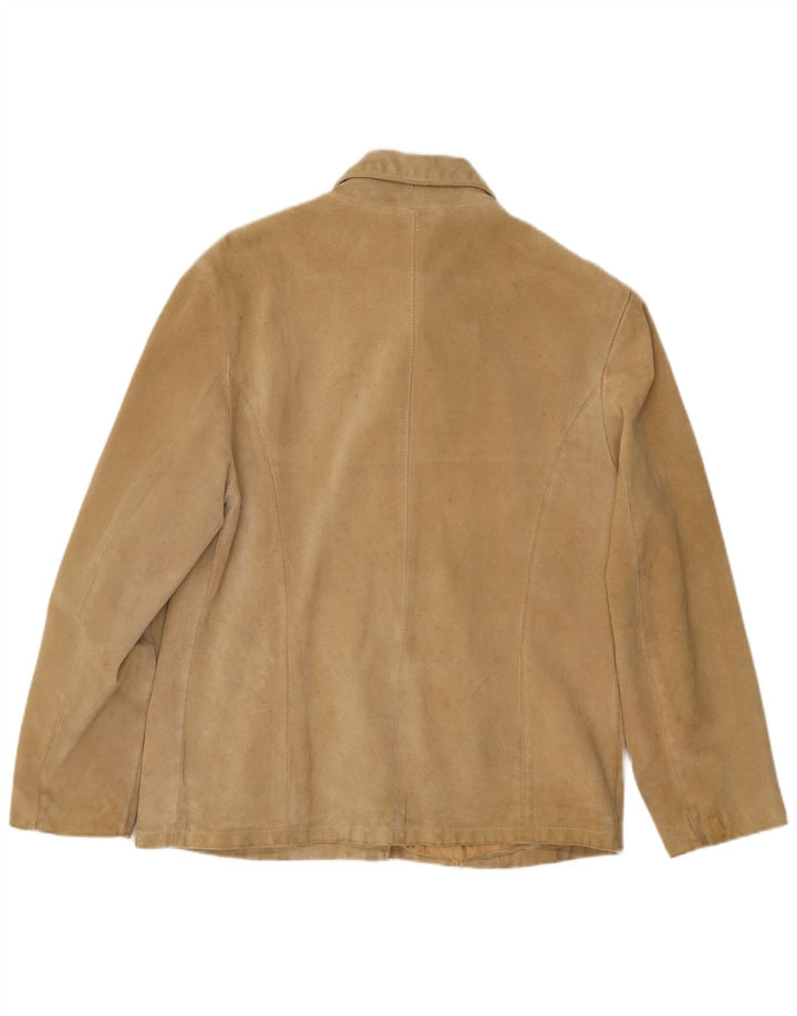 veste en daim femme vintage IT 46 Grand cuir beige