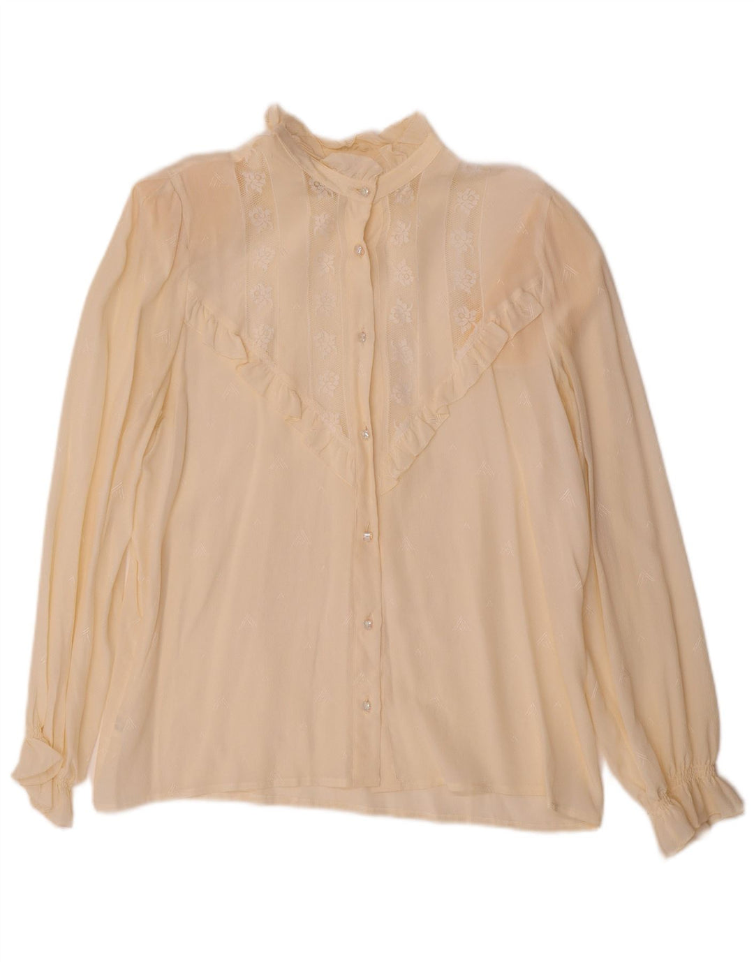 VINTAGE Chemisier Femme IT 44 Acétate Floral Blanc Cassé Moyen