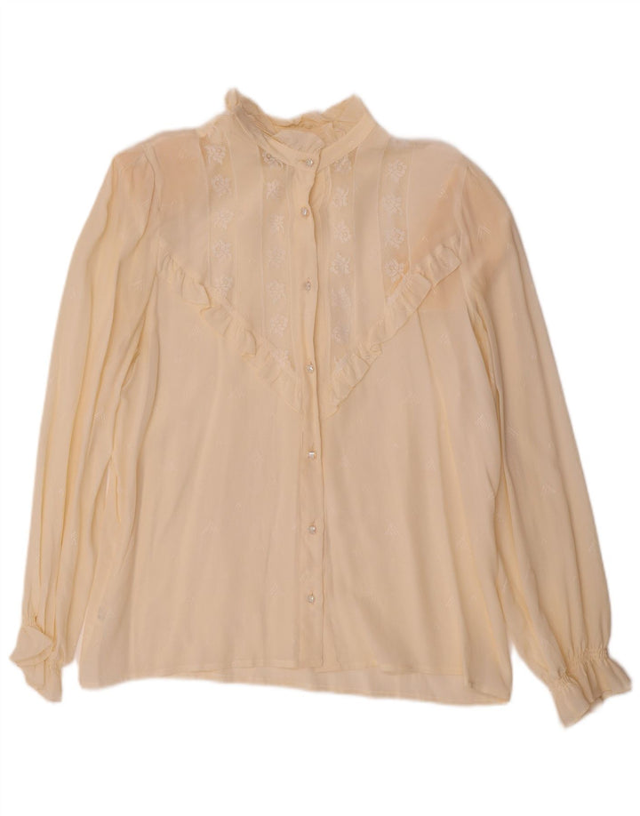 VINTAGE Chemisier Femme IT 44 Acétate Floral Blanc Cassé Moyen