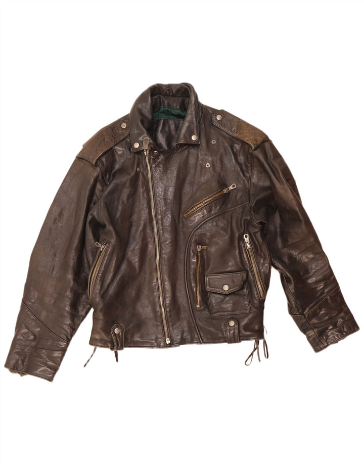 veste motard en cuir homme vintage UK 38 Cuir brun moyen
