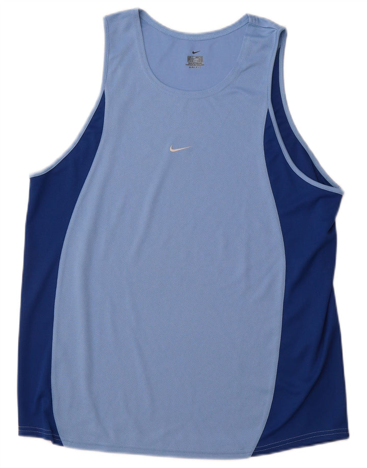NIKE Hommes Dri Fit Débardeur UK 42/44 Grand Bleu Colorblock Polyester
