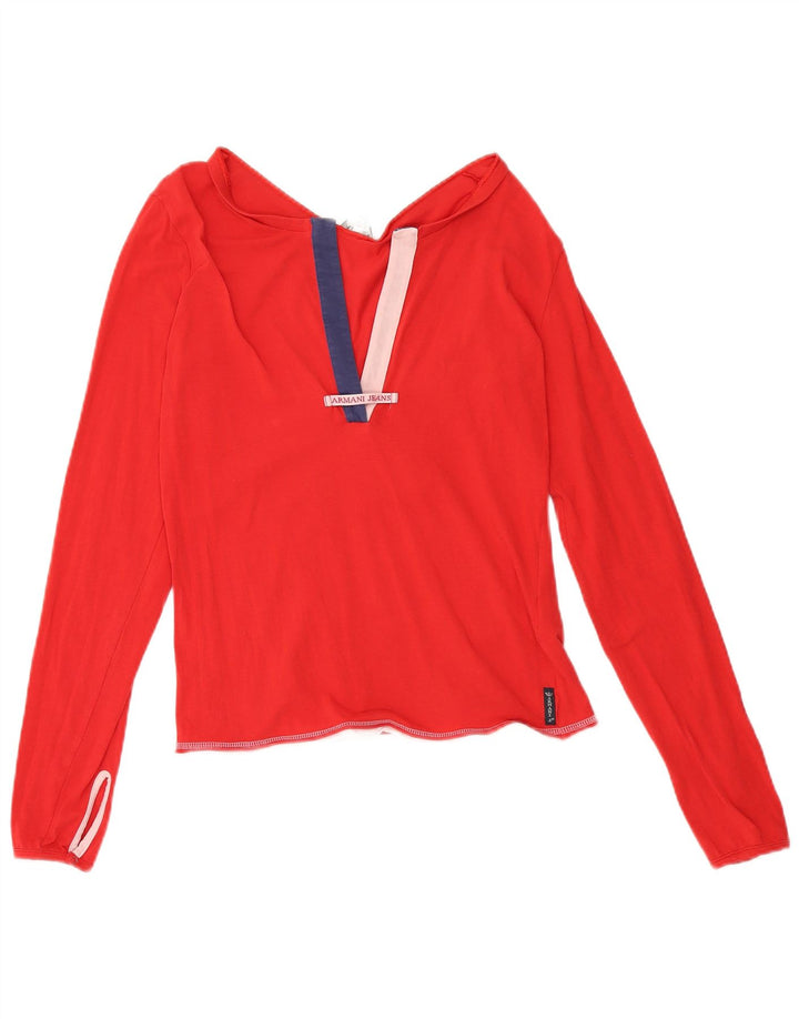 ARMANI JEANS Womens Top Long Sleeve EU 42 Large Red Cotton