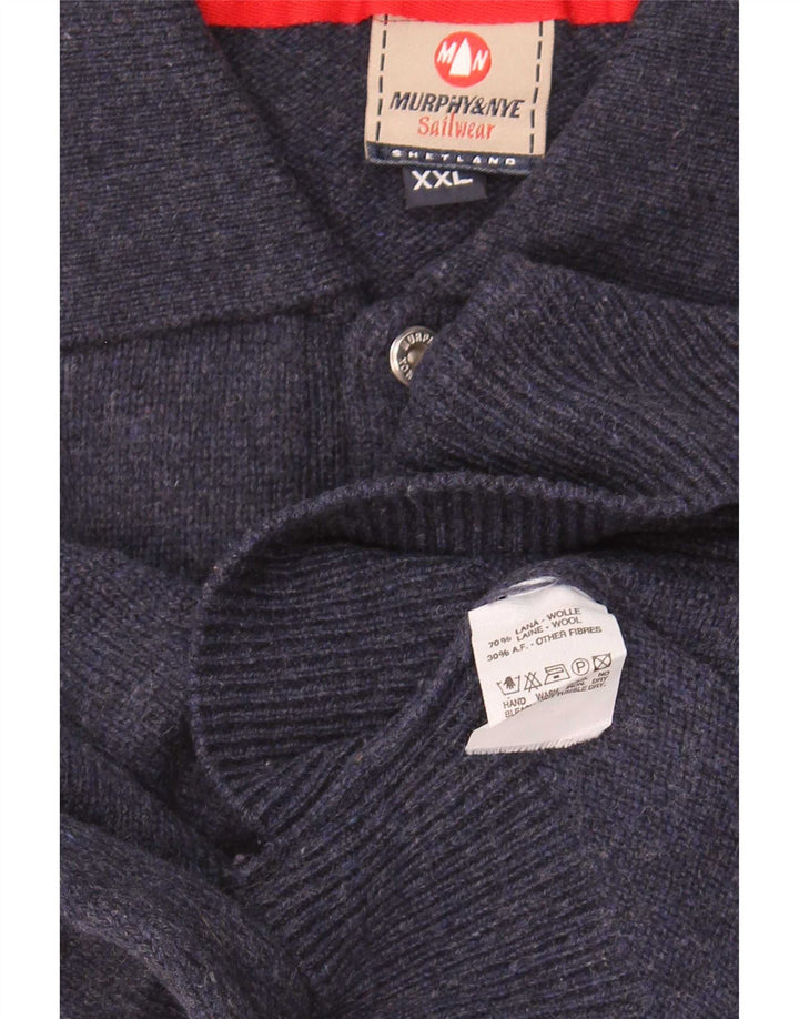 Murphy & Nye Pull à col polo pour homme 2XL en laine bleu marine
