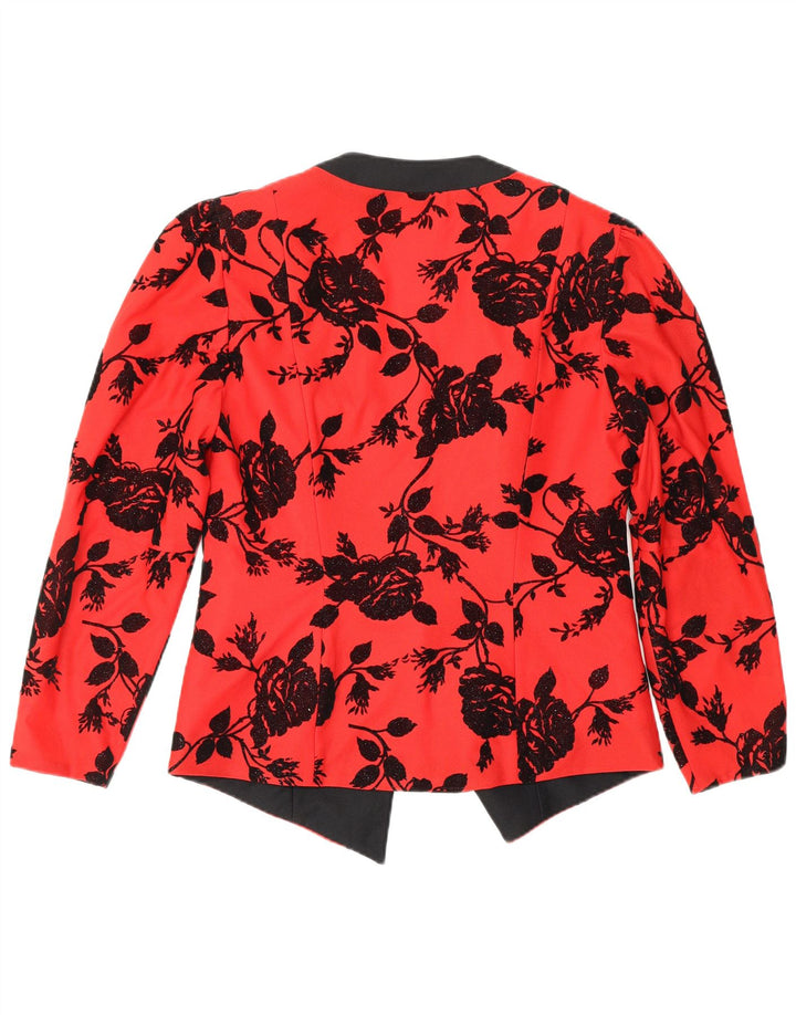 VINTAGE Femme 1 Bouton Blazer Veste UK 12 Moyen Rouge Floral Polyester