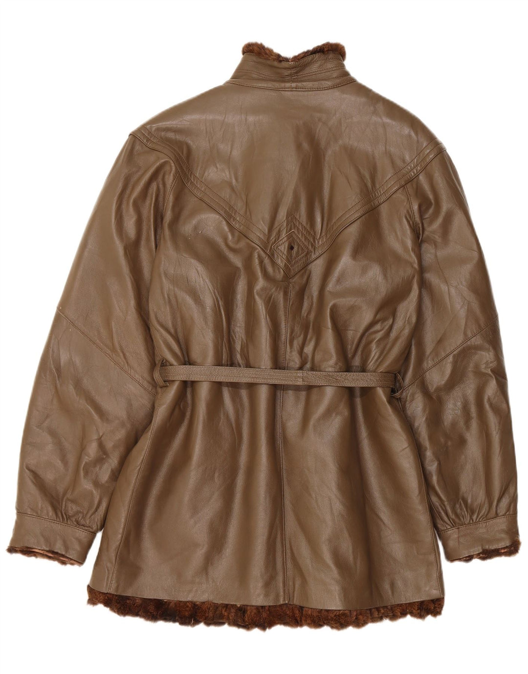 manteau en cuir réversible femme vintage UK 16 Grand cuir marron