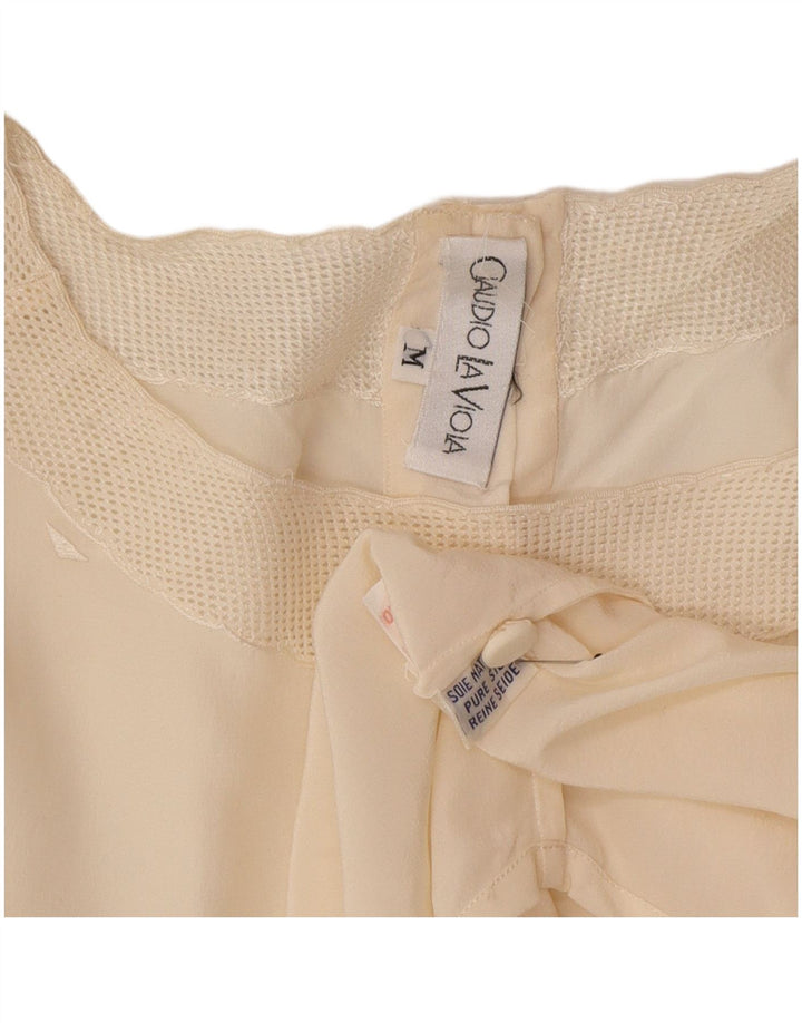 vintage Femme Blouse Oversize Top UK 14 Moyen Off White Soie