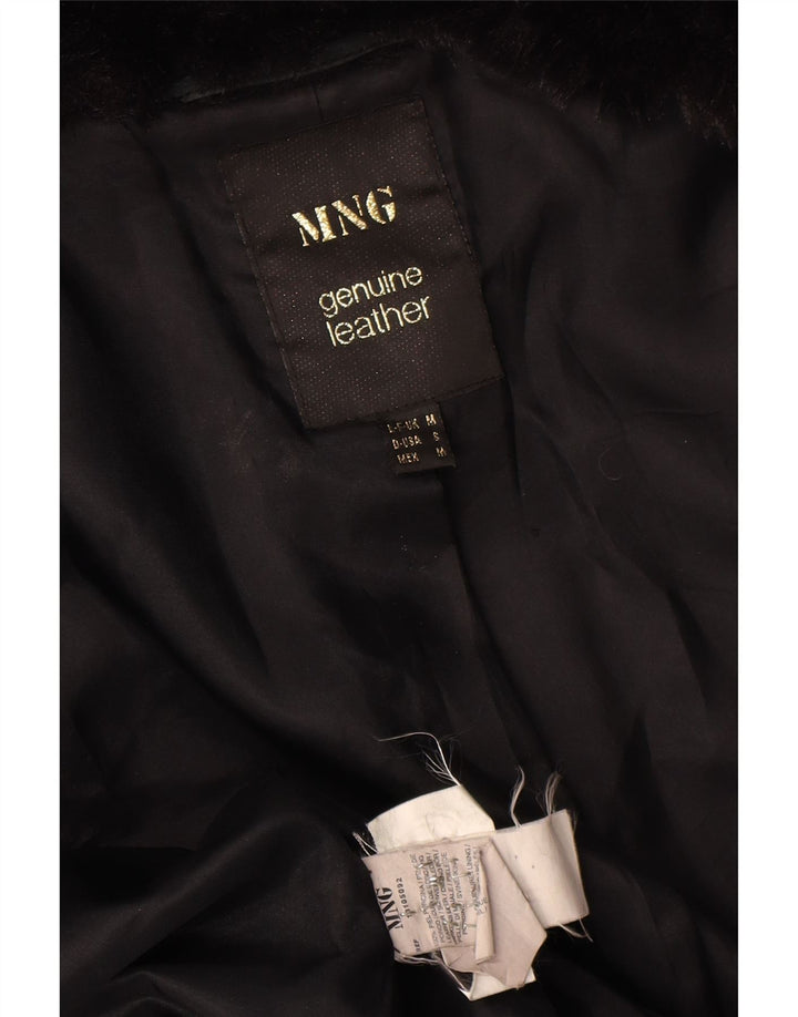 Mango Veste courte en daim pour femme UK 12 Cuir noir moyen