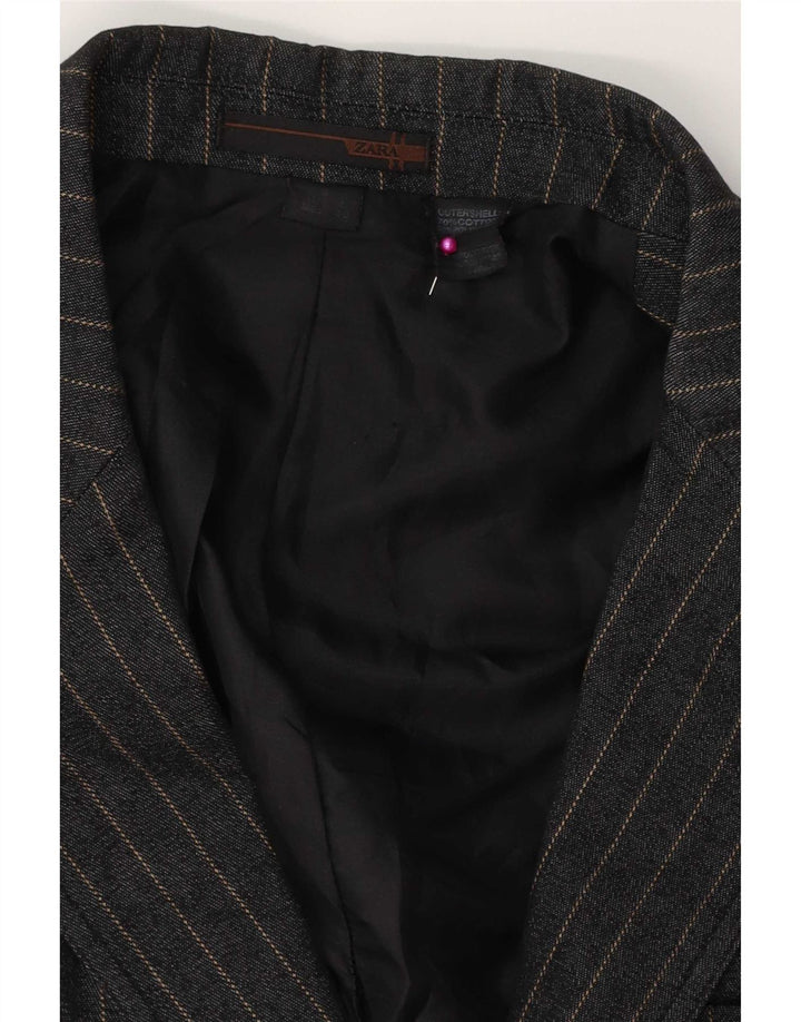 Zara Veste Blazer Homme UK 38 Coton Rayé Gris Moyen
