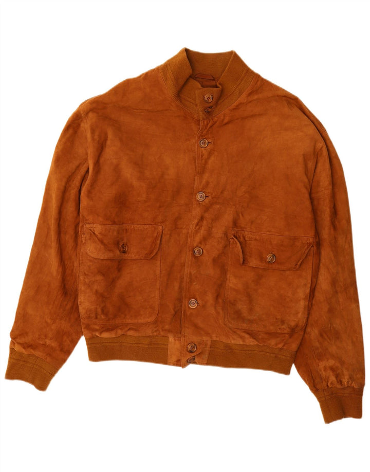 VINTAGE Veste Bomber En Daim Homme IT 52 XL Cuir Marron