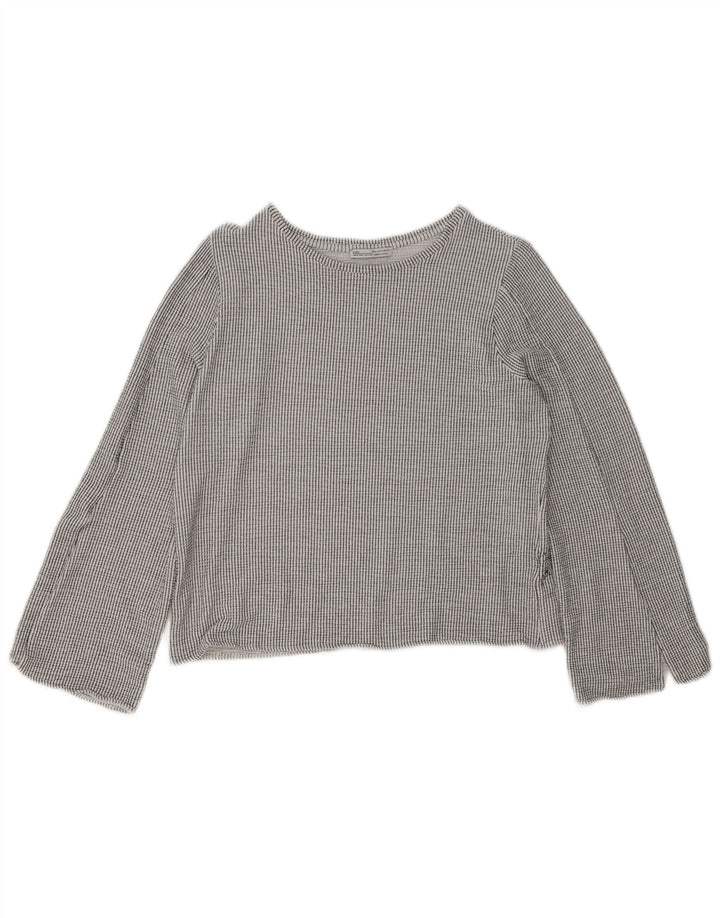 Zara Womens Crop Top Manches Longues UK 14 Gris Moyen Rayure Fine