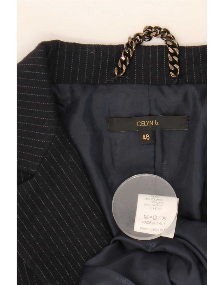 Celyn B Veste blazer courte ouverte pour femme IT 46 en laine à fines rayures bleu marine