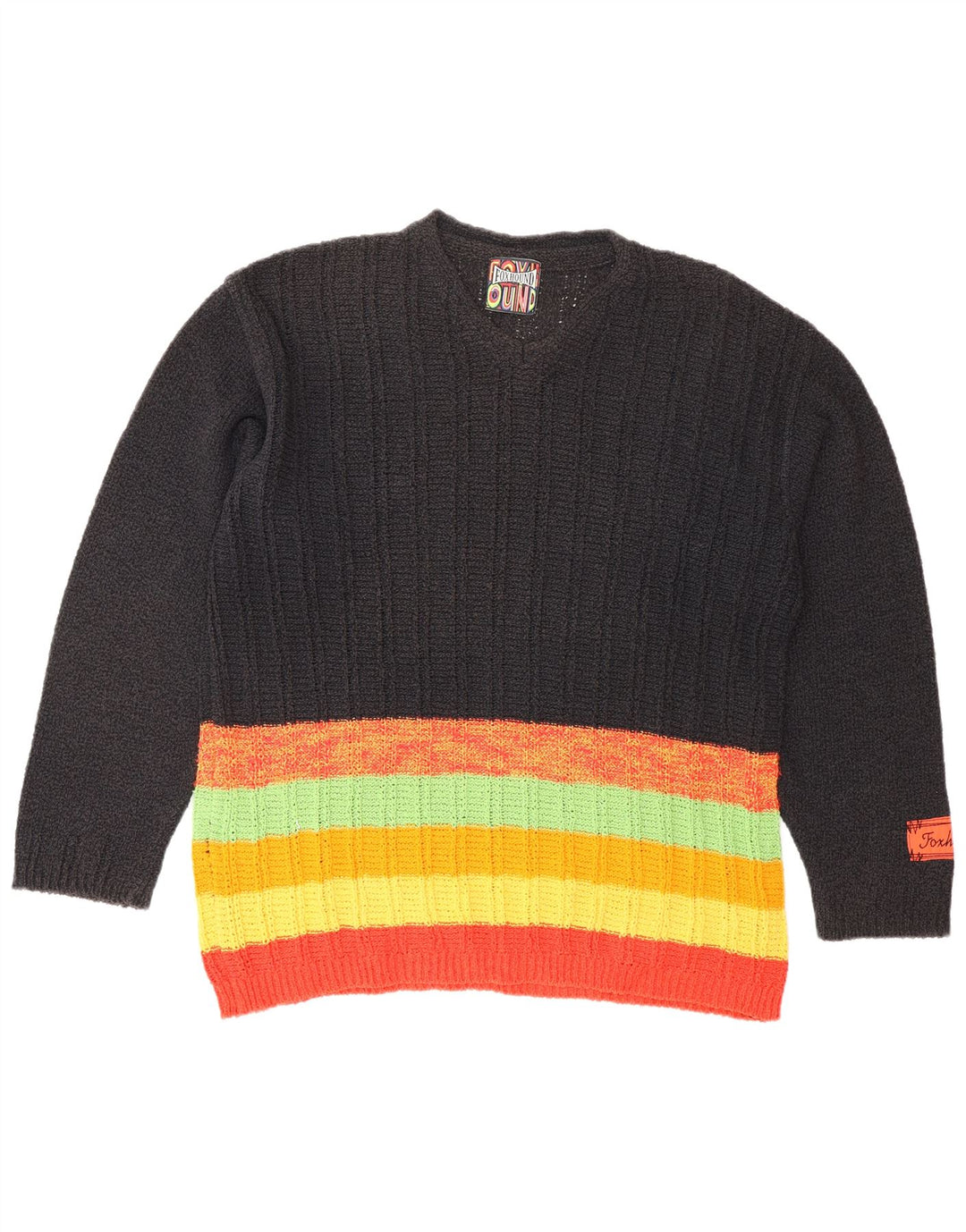 FOXHOUND Pull col en V pour homme en coton rayé noir