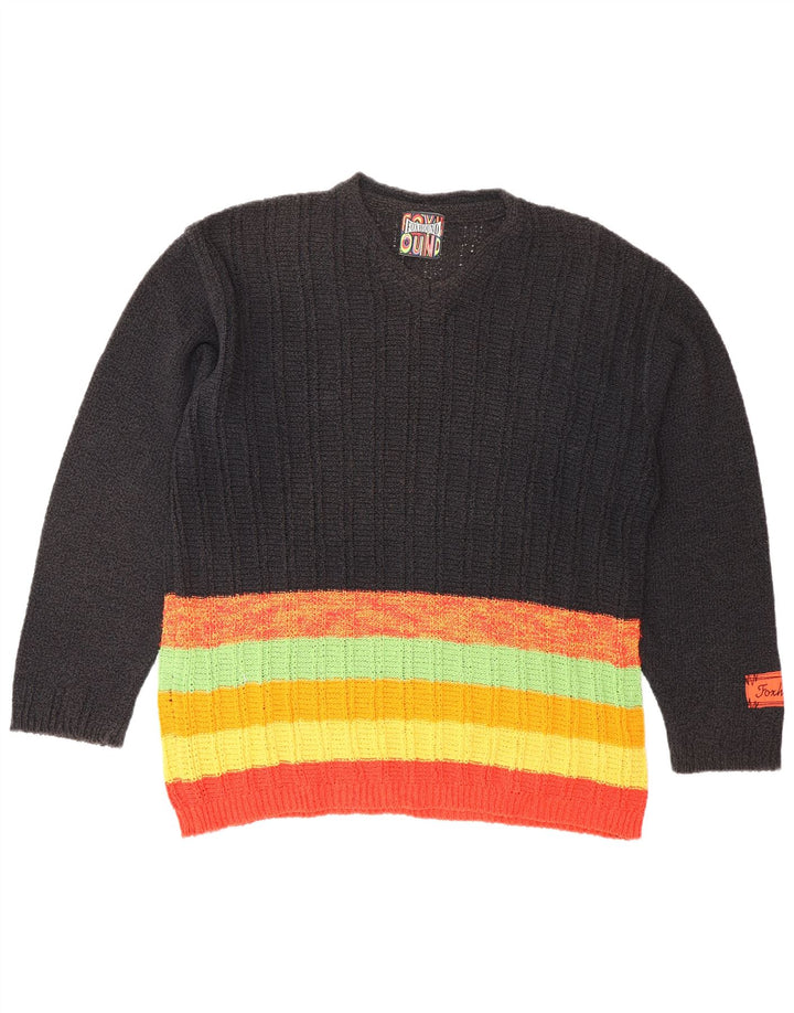 FOXHOUND Pull col en V pour homme en coton rayé noir