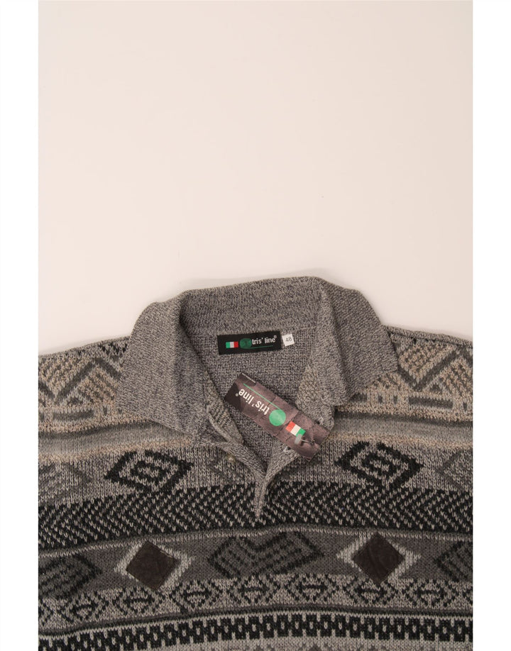 TRIS LINE Mens Polo Neck Jumper Sweater IT 48 Medium Grey Geometric Vintage Tris Line and Second-Hand Tris Line from Messina Hembry 