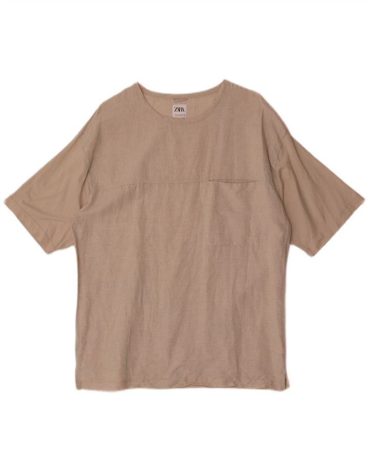 Zara Homme T-Shirt Top Large Beige Coton