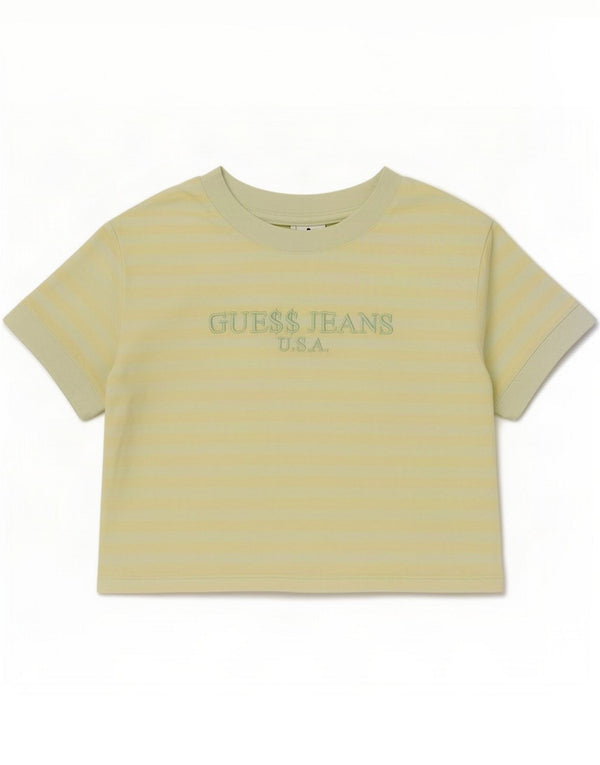 Guess Womens Crop Oversize Graphic T-Shirt Top UK 6 XS Vert Rayé