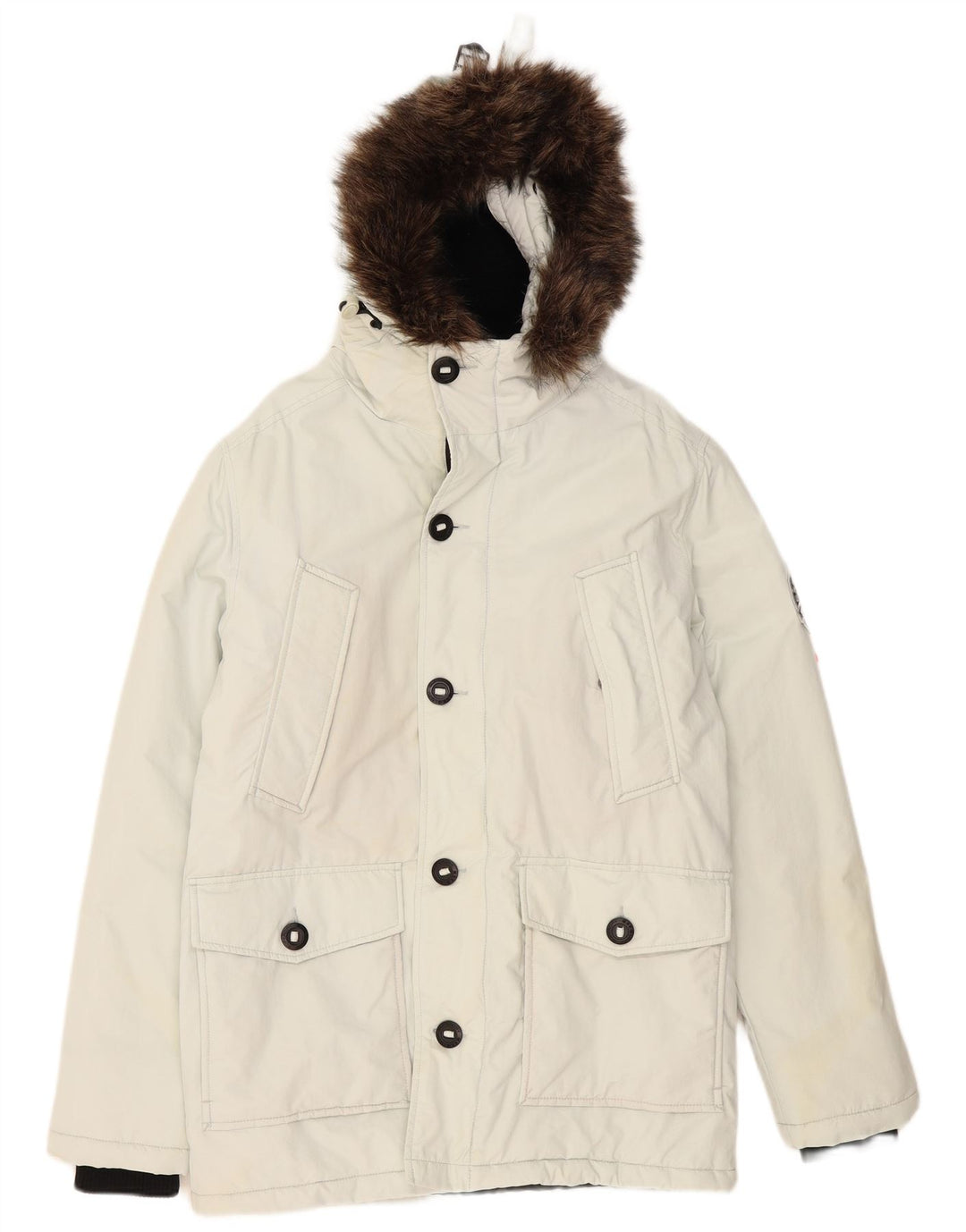 Superdry Parka à capuche pour homme UK 36 Small Blanc Polyester