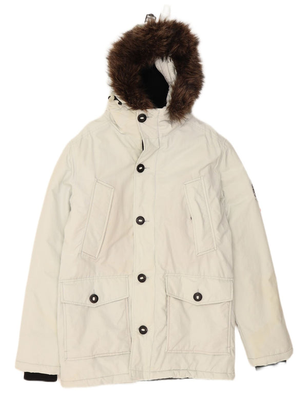 Superdry Parka à capuche pour homme UK 36 Small Blanc Polyester