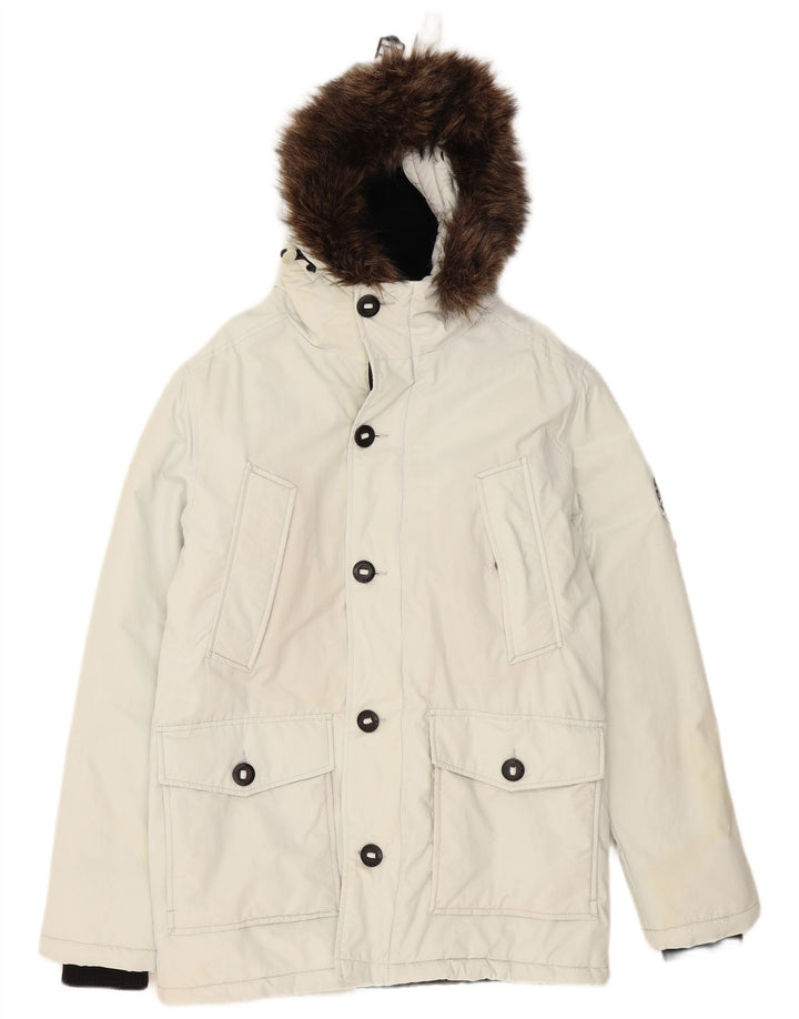 Superdry Parka à capuche pour homme UK 36 Small Blanc Polyester