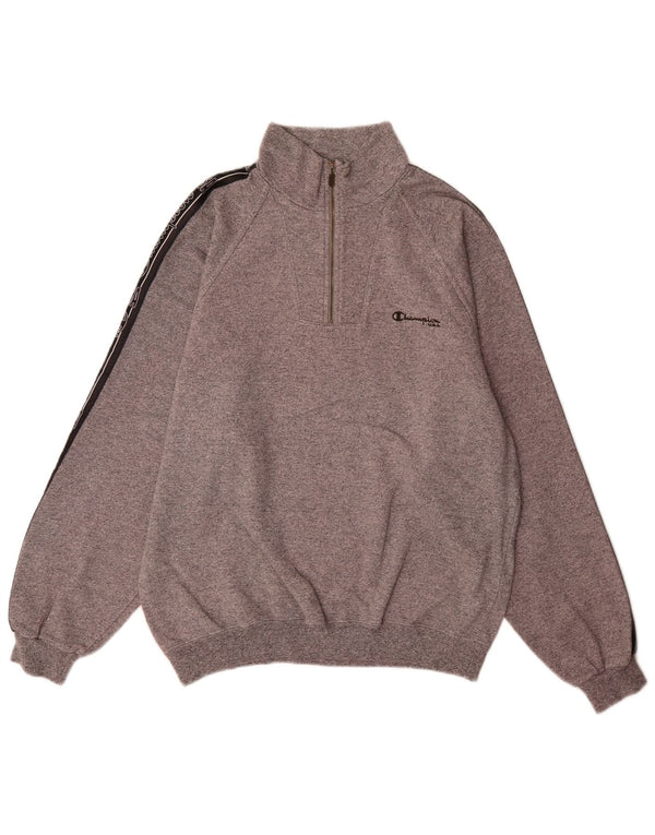 Champion Sweat-shirt graphique à col zippé pour homme, grand, gris, color block