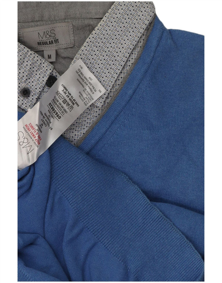 Marks & Spencer Pull à col polo pour homme Bleu moyen classique