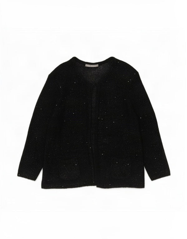Marks & Spencer Pull Cardigan Femme UK 14 Grand Polyester Moucheté Noir