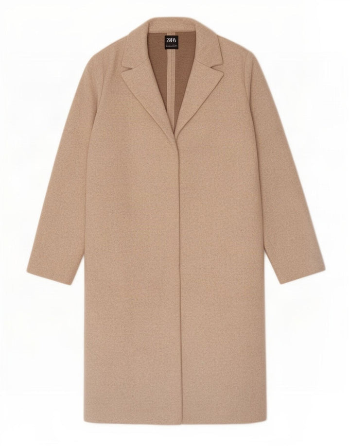 Zara Womens Manteau ouvert UK 16 Large Beige Polyester