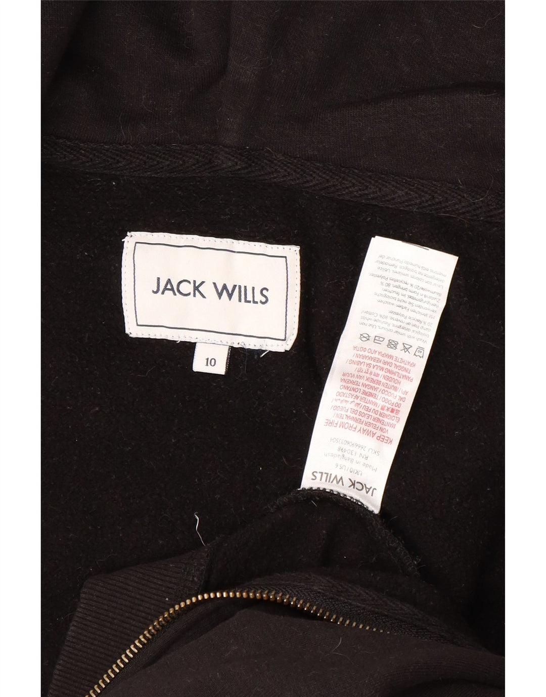 JACK WILLS Pull à capuche surdimensionné avec fermeture éclair pour femme UK 10 Petit Noir