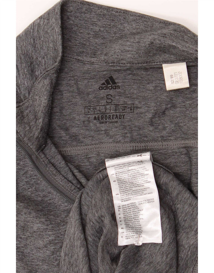 Adidas Hommes Aeroready Zip Neck Top Manches Longues Petit Gris Moucheté Polyester