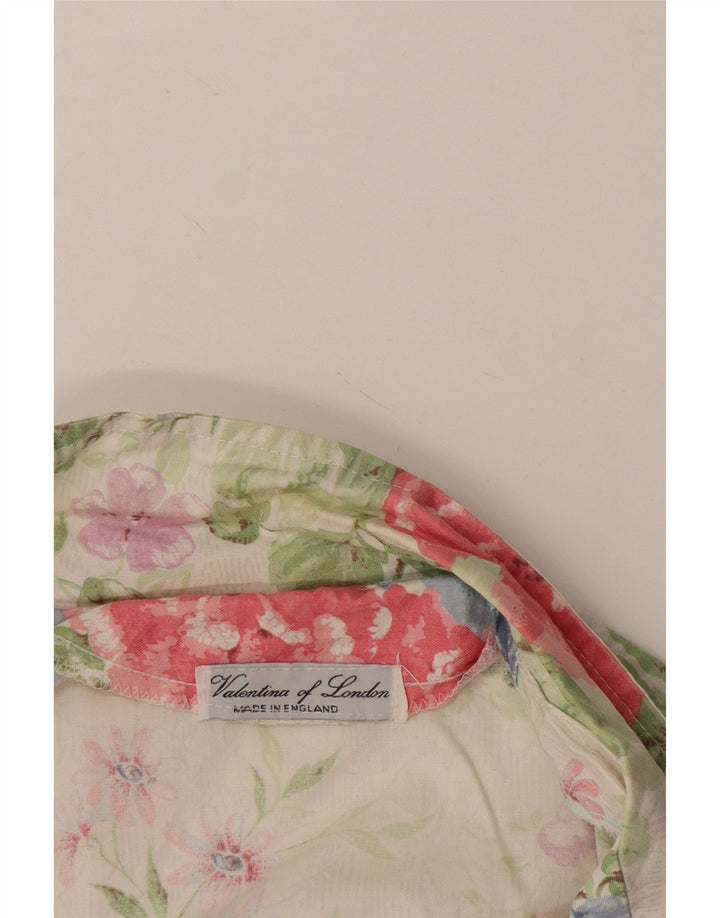 VINTAGE Femmes Crop 3/4 Manches Blazer Veste UK 14 Moyen Blanc Floral