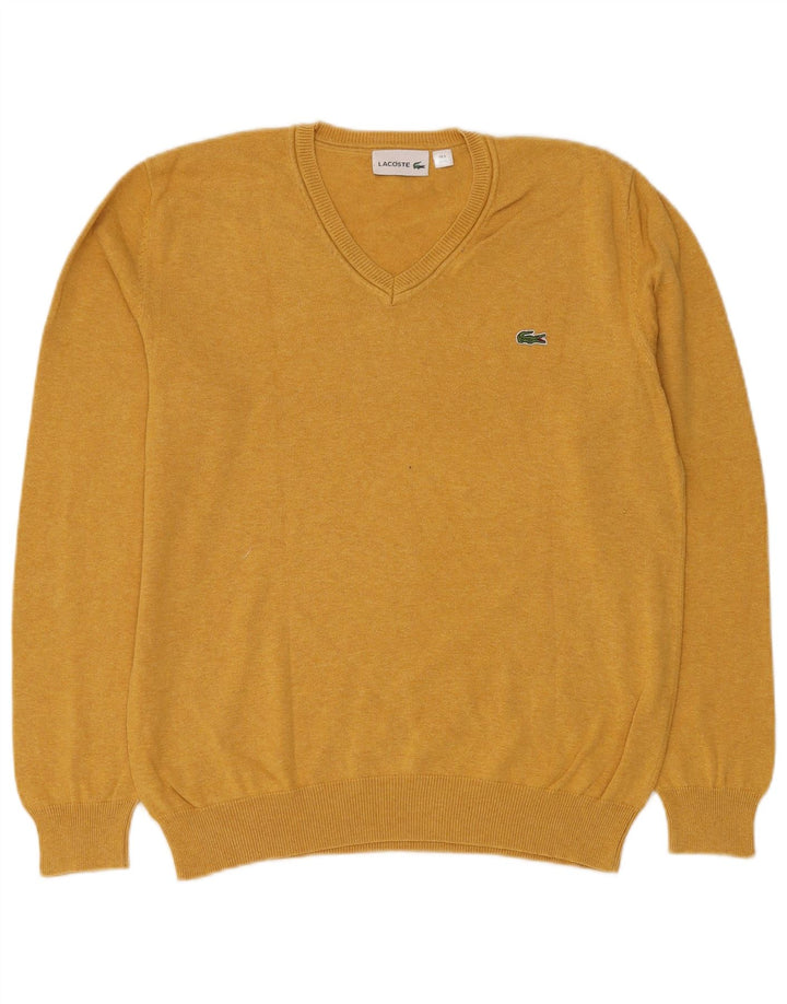 LACOSTE Homme Col V Pull Pull Taille 5 Grand Coton Jaune