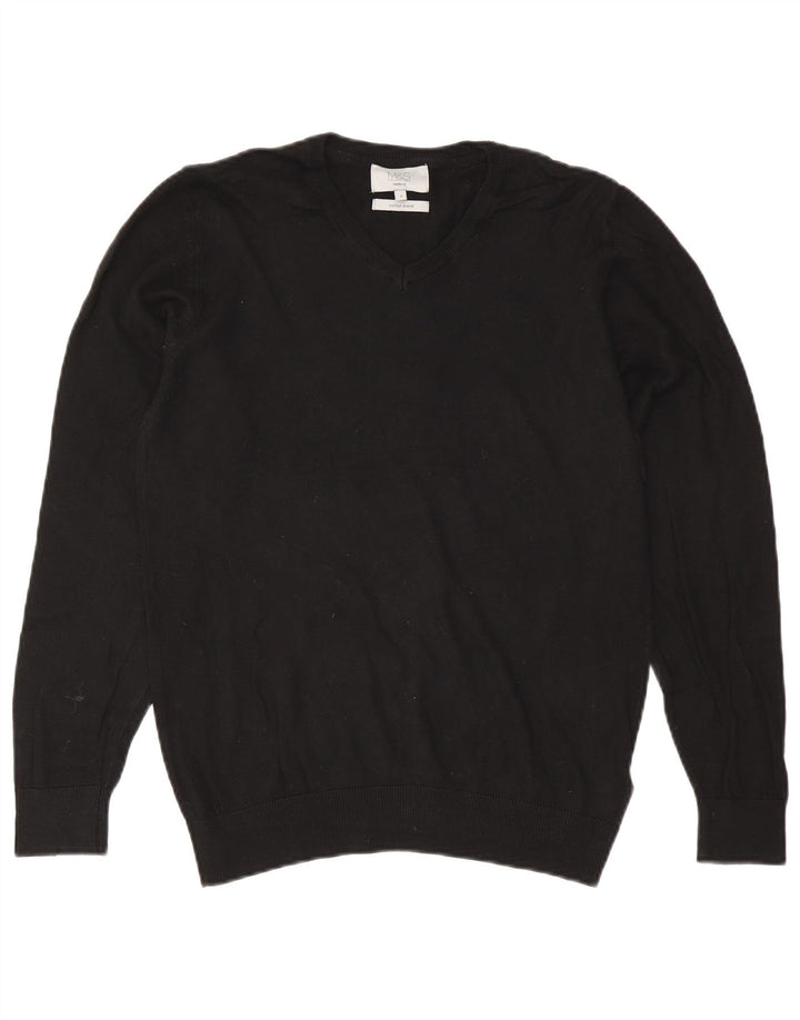 Marks & Spencer Pull coupe classique à col en V pour homme, petit, en coton noir