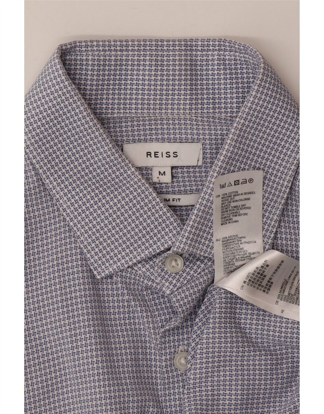 Reiss Chemise Slim Fit Homme Bleu Moyen Pied-de-Poule Coton